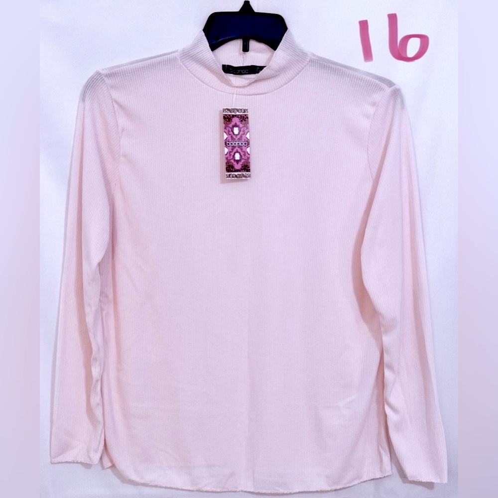 Boohoo Pink Fitted Long Sleeve Mandarin Collar Tee